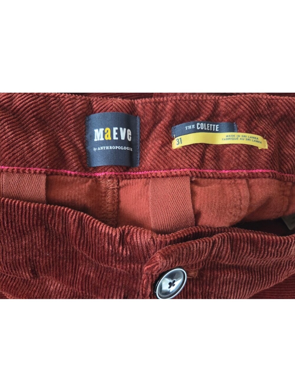 Maeve by Anthropologie The Colette Cinnamon Wide Leg Corduroy Pants Size 31 - Picture 5 of 7
